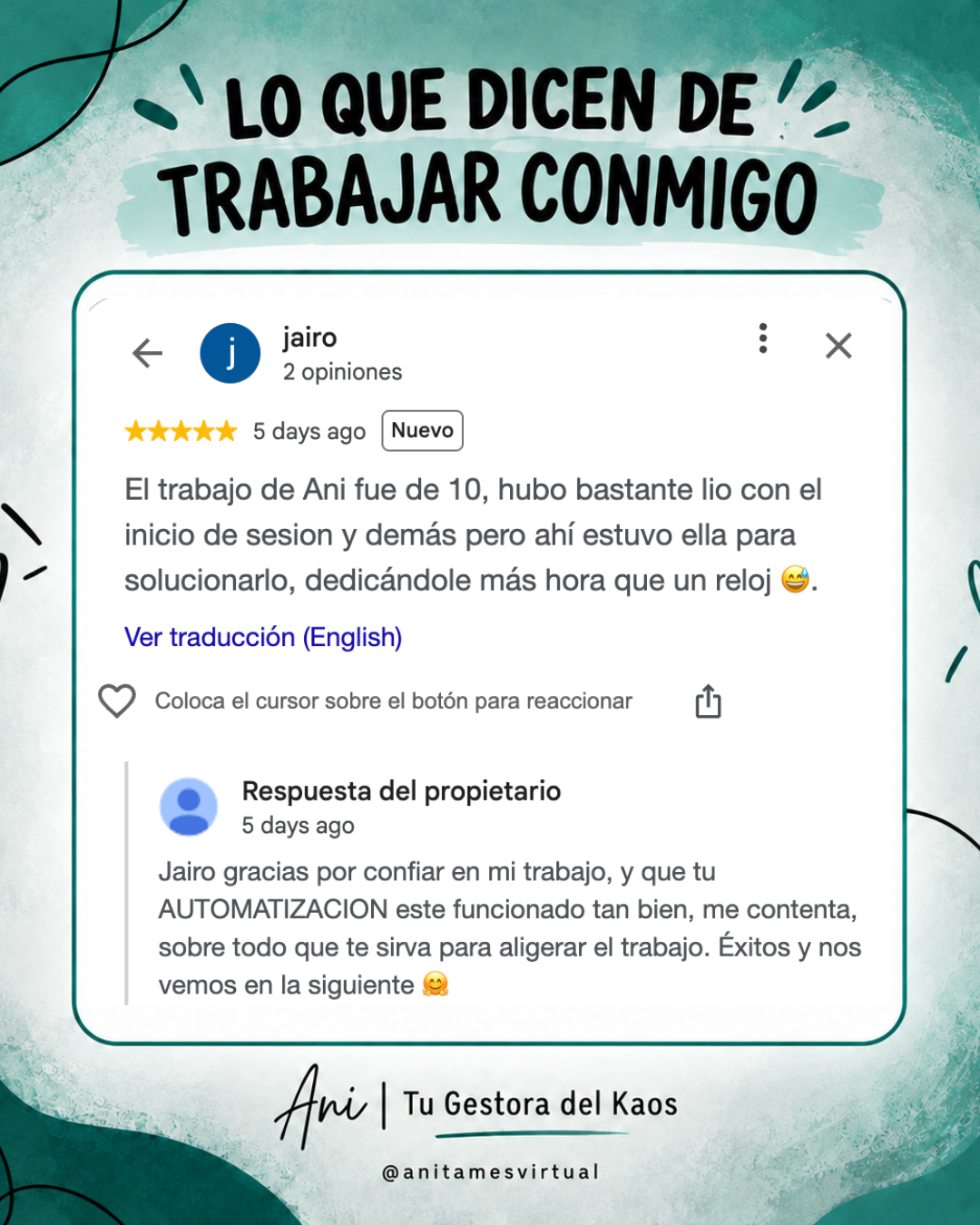 Reseña de jairo en Google