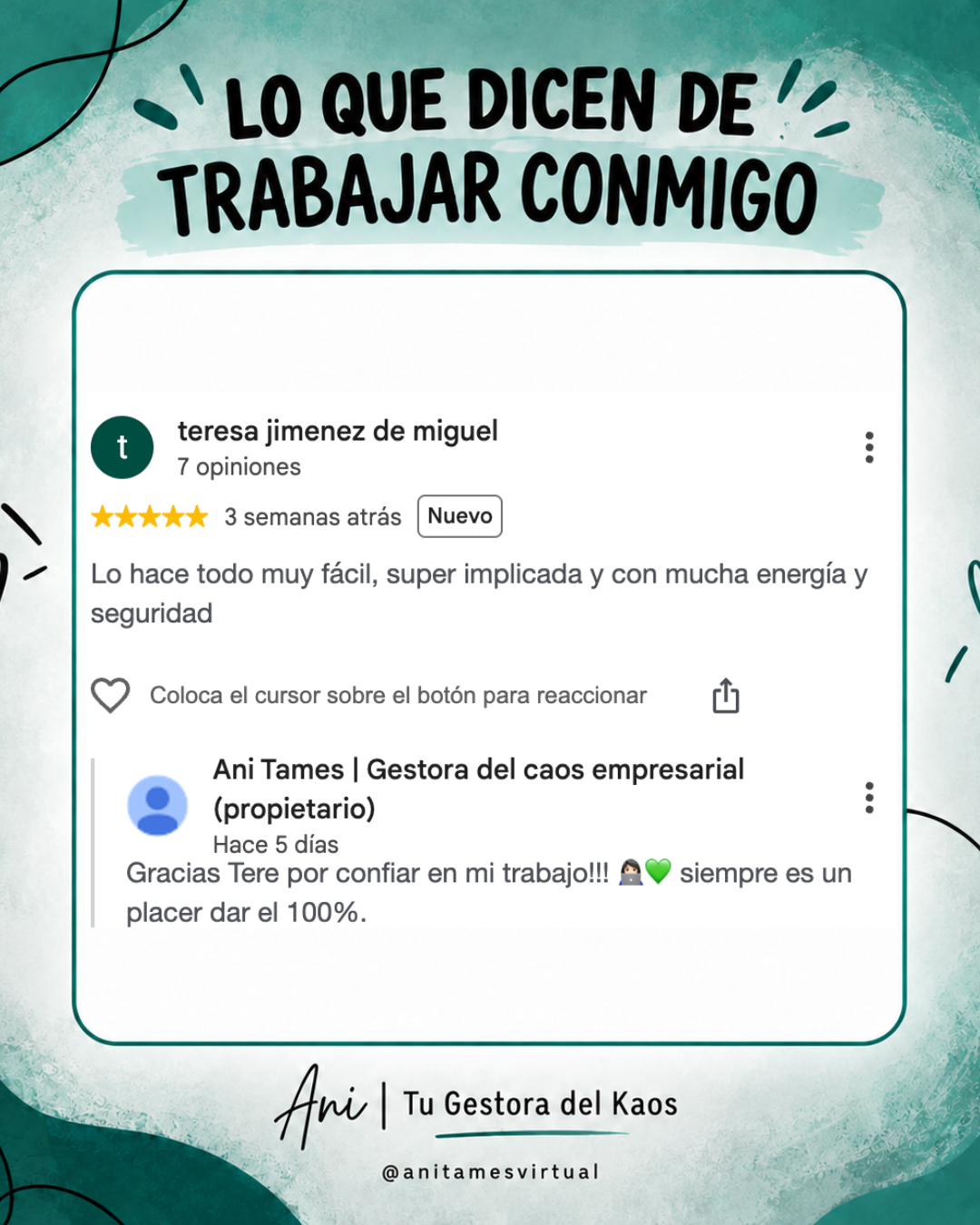 Reseña de teresa jimenez de miguel en Google